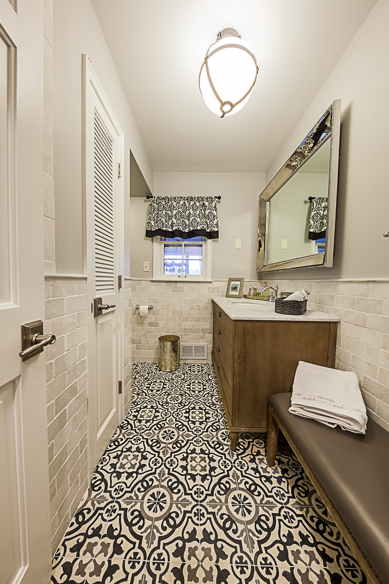 Casually cool cement tile bathroom
