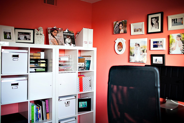 The color coral looks great against white furniture.