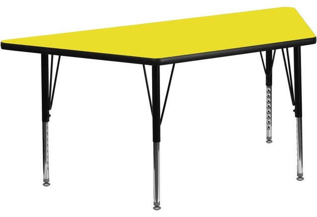 24"W x 48"L Trapezoid Activity Table with Adjustable Pre-School Legs - Yellow