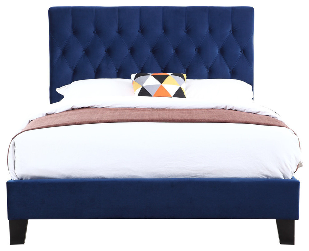 Emerald Home Amelia  Upholstered Bed, Navy, King