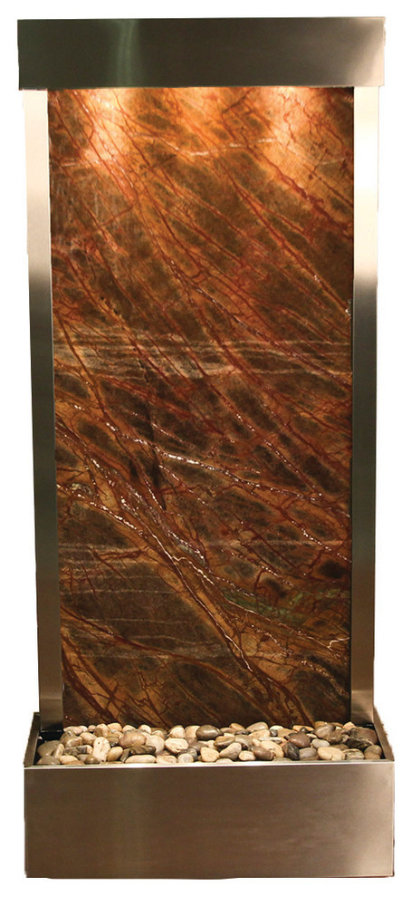 Harmony River Flush Mount Water Fountain, Brown Marble, Stainless Steel