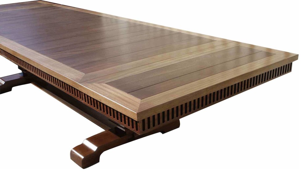 Custom Solid Mahogany Extension Trestle Dining Table