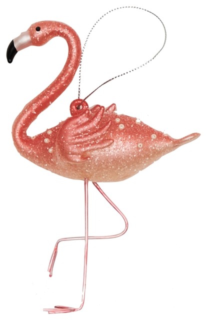 Pink Flamingo Glass and Beads Christmas Holiday Ornament 5 Inches