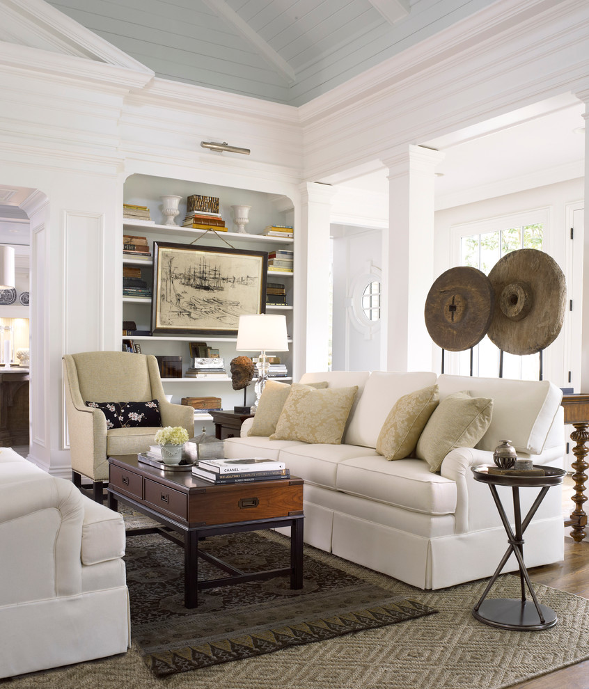 Traditional living room in Atlanta with white walls.