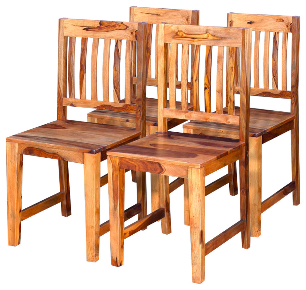 VidaXL Dining Chairs, Set of 4, Solid Sheesham Wood - Rustic - Dining