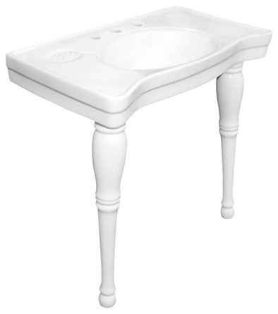 White China Wall Mount Pedestal Bathroom Sink with 8in. Center