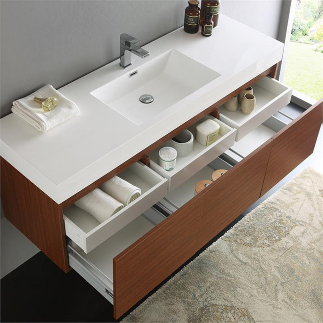Fresca Mezzo 59" Wall Hung Integrated Sink Modern Wood Bathroom Cabinet ...