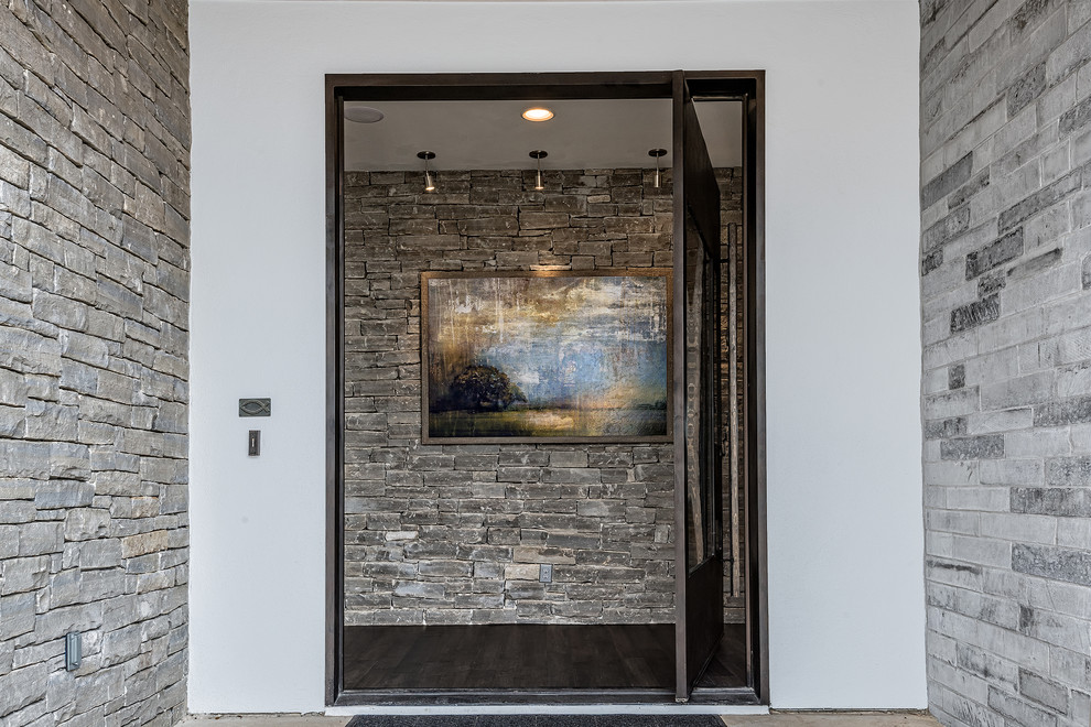 Photo of a large contemporary entryway in Austin.