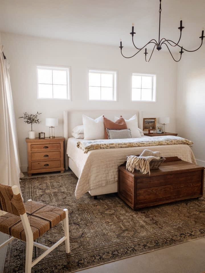 サクラメントにある広いトラディショナルスタイルのおしゃれな主寝室 (白い壁、コンクリートの床)