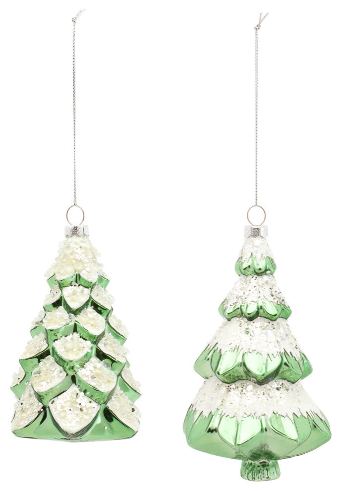 Glass Tree Ornament, 6Piece Set Traditional Christmas Ornaments