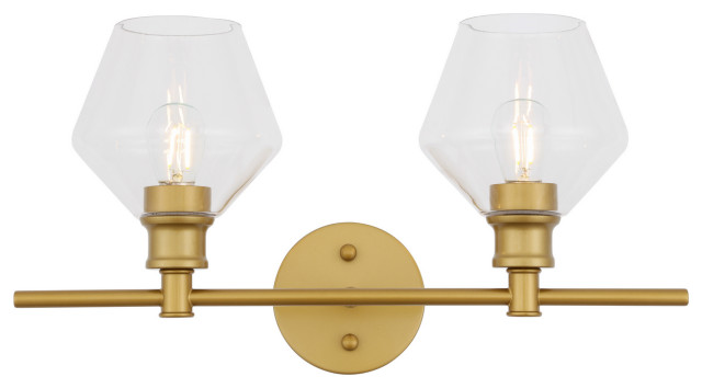 Gene 2-Light Wall Sconce, Brass And Clear Glass