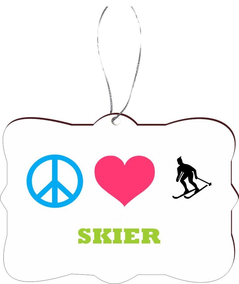 Peace Love Skier Design Rectangle Christmas Tree Ornament ...