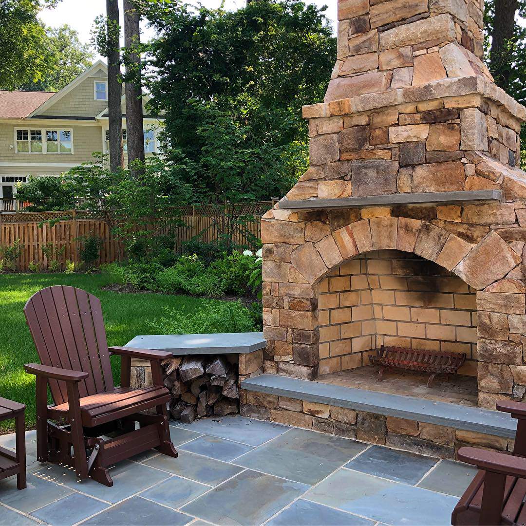 Stone Chimney and outdoor living area