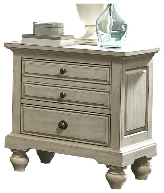 French Country Bun Feet 2 Drawer Nightstand Traditional Nightstands