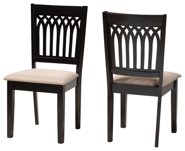 Genesis Beige Fabric and Dark Brown Finished Wood 2-Piece Dining Chair Set