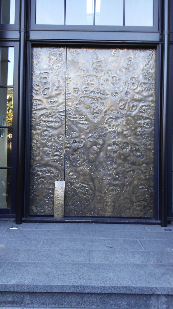 Inspiration for a large modern double front door remodel in Seattle with a metal front door