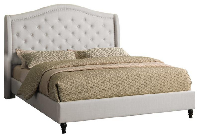 Best Master Myrick Fabric Upholstered, Queen Platform Bed With Upholstered Headboard