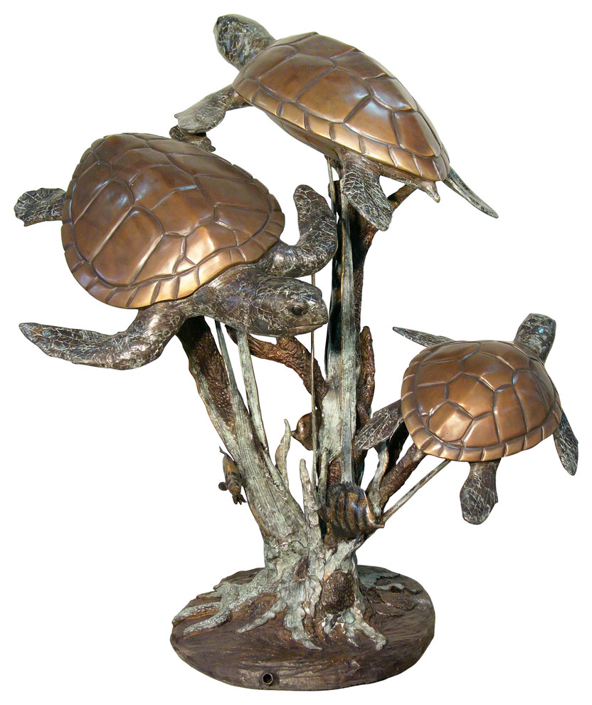 Three Sea Turtles Swimming 47" Bronze Sculpture Beach Style Decorative Objects And Figurines