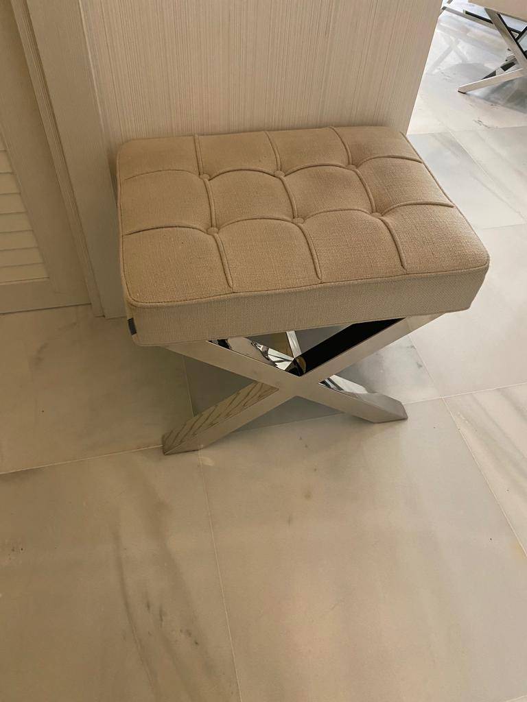 Cream bed end bench or seat with chrome cross legs