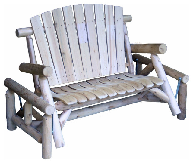 HomeRoots 59" X 32" X 40" Natural Wood Loveseat Glider Rustic Outdoor Loveseats by