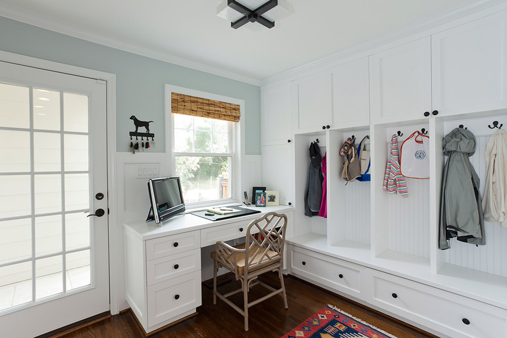 Photo of a traditional home office in Charlotte with a built-in desk.