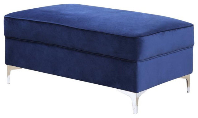 ACME Bovasis Velvet Upholstered Rectangular Ottoman with Metal Legs in Blue