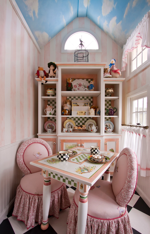 Inspiration for a traditional kids' room in Cleveland with multi-coloured walls.