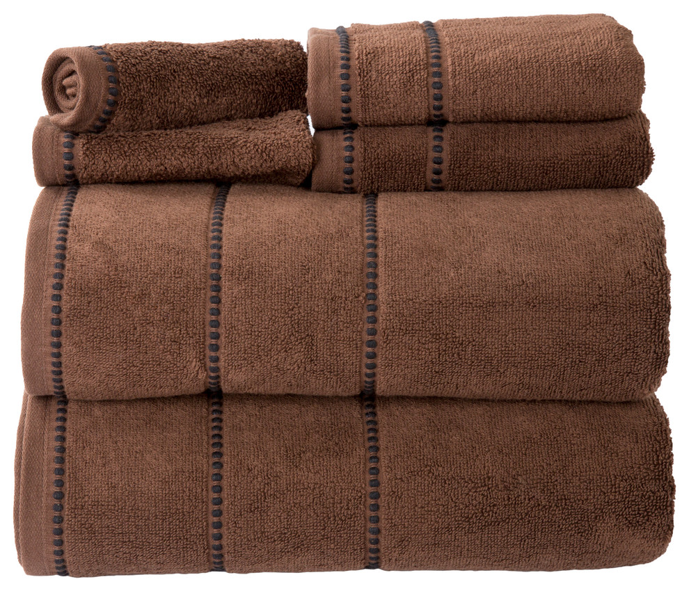 Lavish Home Quick Dry 100% Cotton Zero Twist 6 Piece Towel Set - Choc