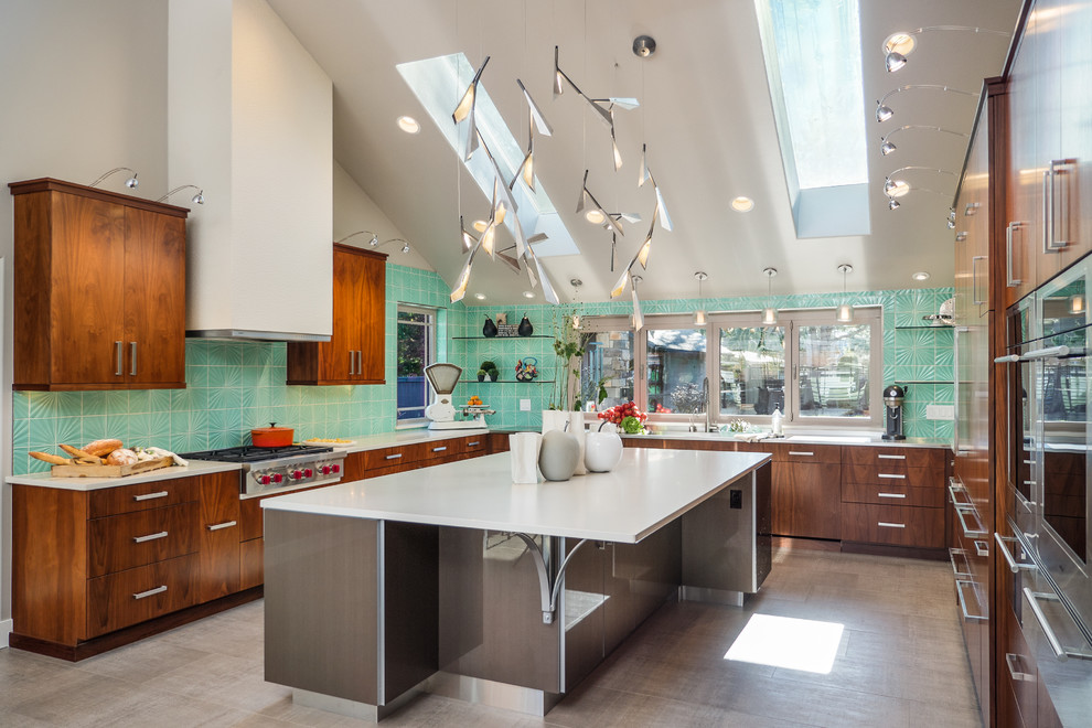 Inspiration for an expansive contemporary kitchen in Seattle with flat-panel cabinets and with island.