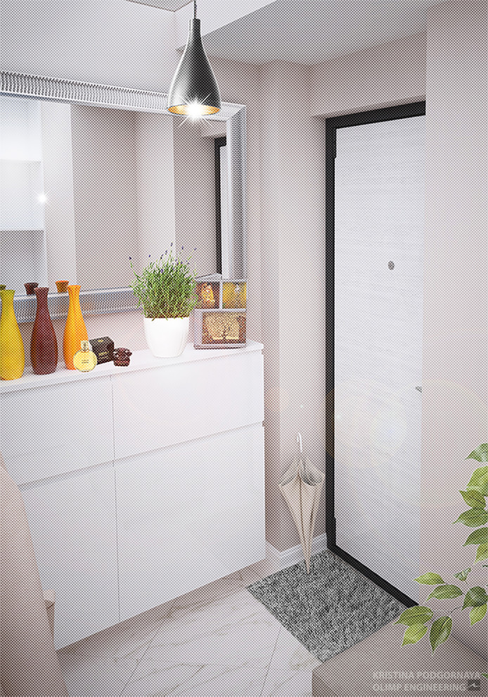 Визуализация интерьера квартиры в современном стиле с классической кухней