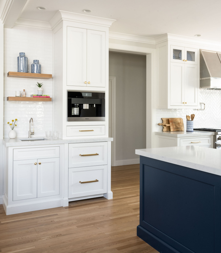 Example of a transitional kitchen design in Boston