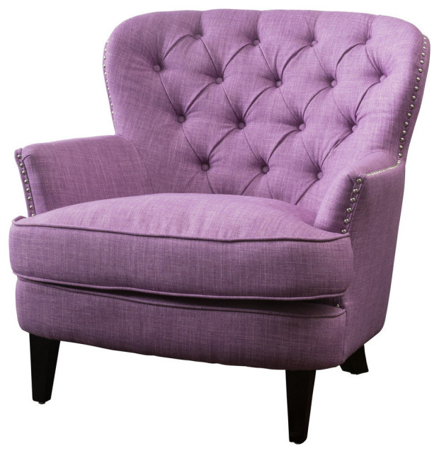 GDF Studio Laxford Light Purple Tufted Fabric Club Chair Transitional