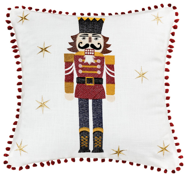 Nutcracker Decorative Pillow in Crema/Nutcracker Red Contemporary