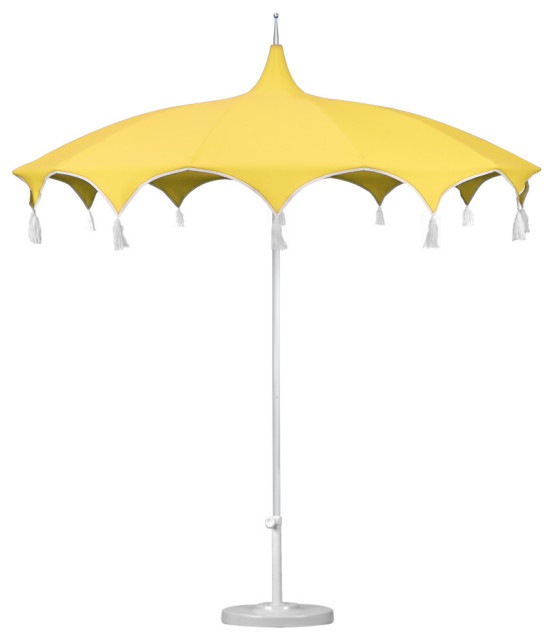 8 5 Sunbrella Playa Patio Umbrella With Tassels And 50 Lb Base Buttercup Contemporary Outdoor Umbrellas By California Umbrella