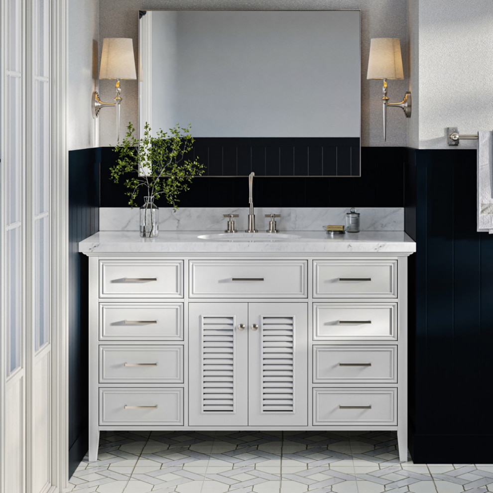Ariel Kensington 55" Oval Sink Bath Vanity, White, 1.5" Carrara Marble