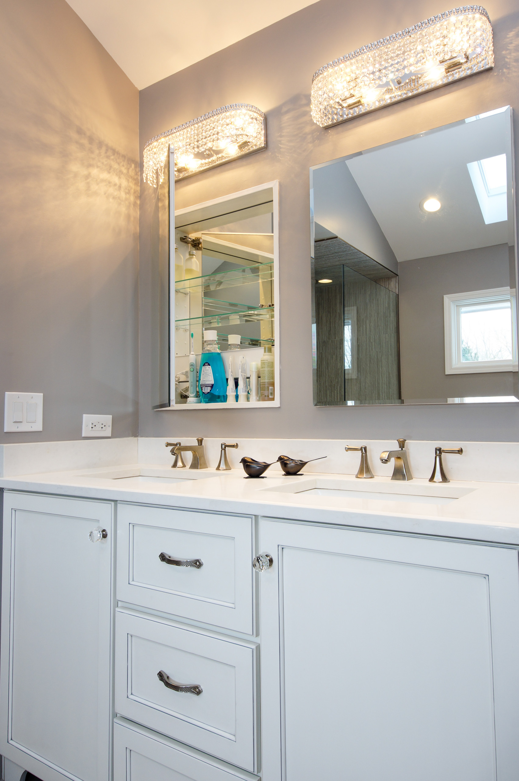 Transitional White and Gray Master Bath Willowbrook