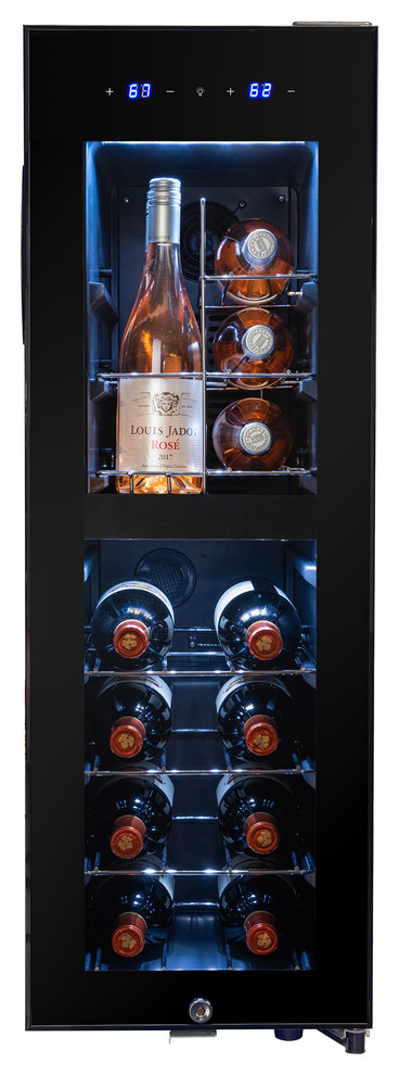 AKDY 16 Bottle Dual Zone Wire Shelves Freestanding Compressor Wine Cooler