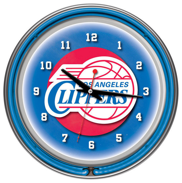 Los Angeles Clippers NBA Chrome Double Ring Neon Clock