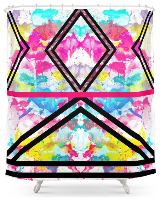Pink Fashion Stripes Neon Rainbow Watercolor Shower Curtain
