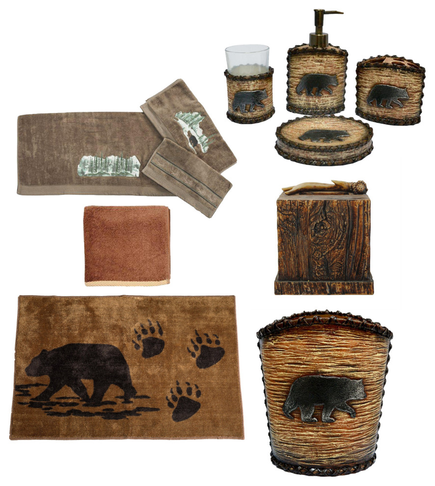 Hi End Accent Rustic Bear 14Piece Bath Accessory and Joshua Towel Set