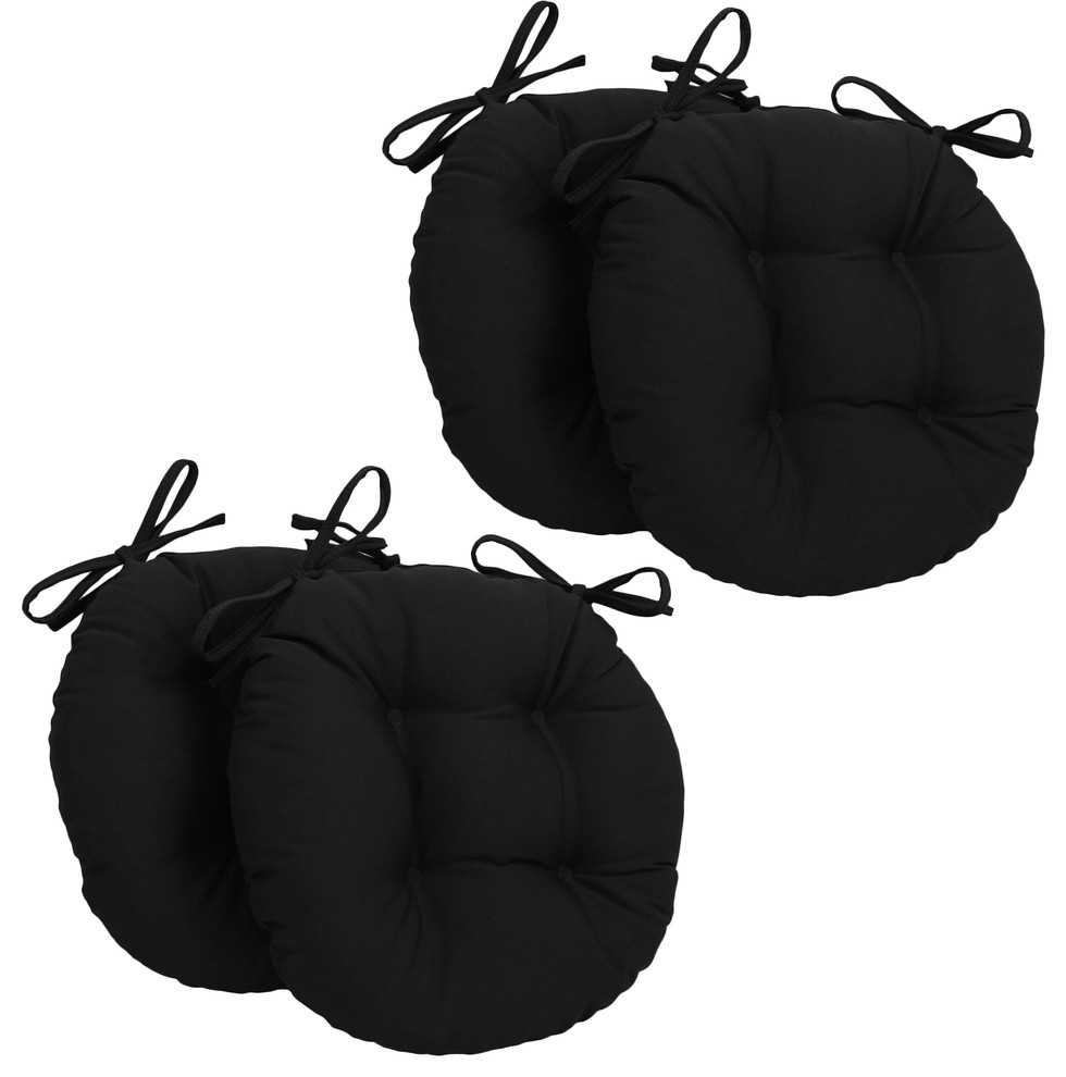 16" Solid Twill Round Tufted Chair Cushions, Set of 4 - Contemporary