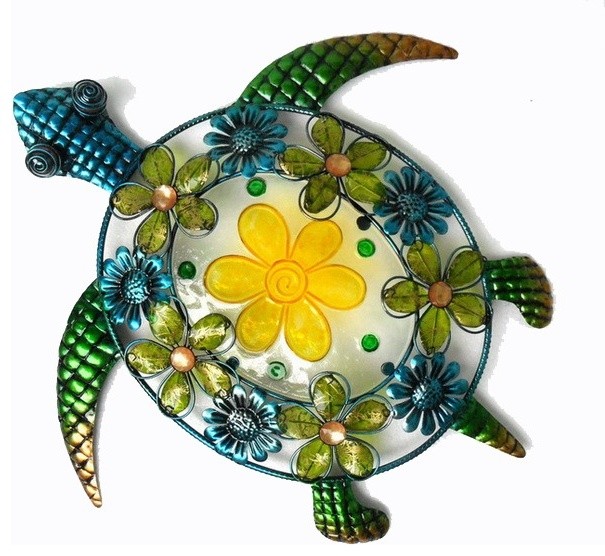 Acrylic Beaded Flower Sea Turtle Wall Decor