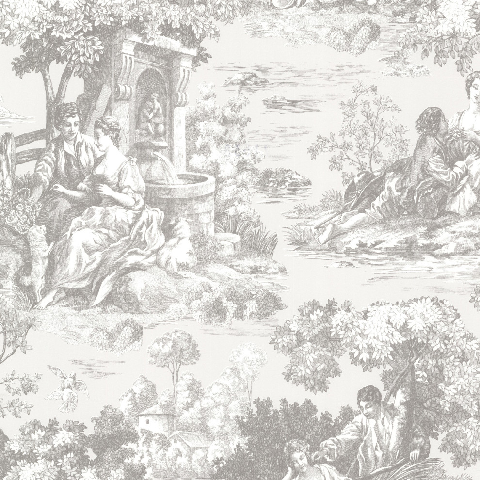 Benvolio Gray Toile Wallpaper, Sample - Traditional - Wallpaper - by