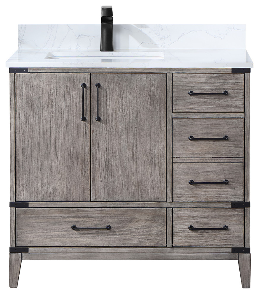 Zaragoza Bath Vanity with Stone Countertop, 36'' Industrial
