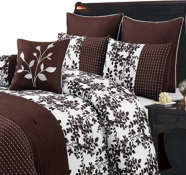 Bliss 100 Polyester 8PC Floral Bedding Set Contemporary Comforters