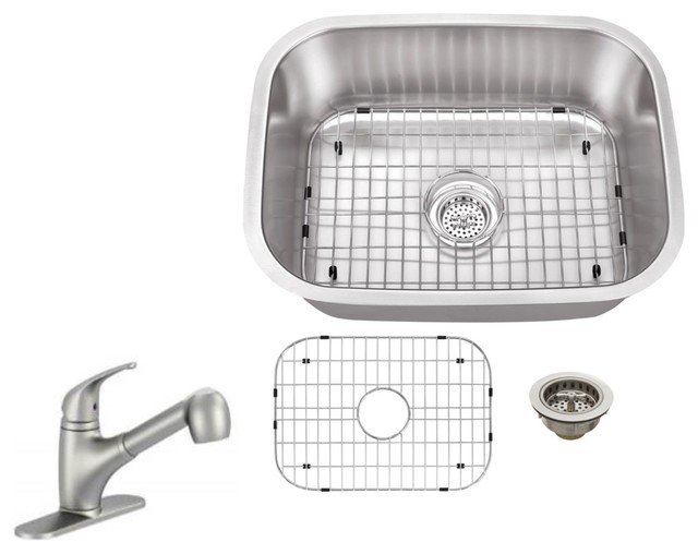 18 Gauge Single Bowl Bar Sink Low Profile Pull Out Kitchen Faucet