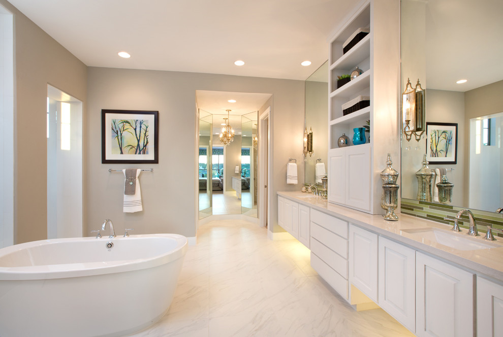 Inspiration for a contemporary bathroom in Austin with a freestanding tub.