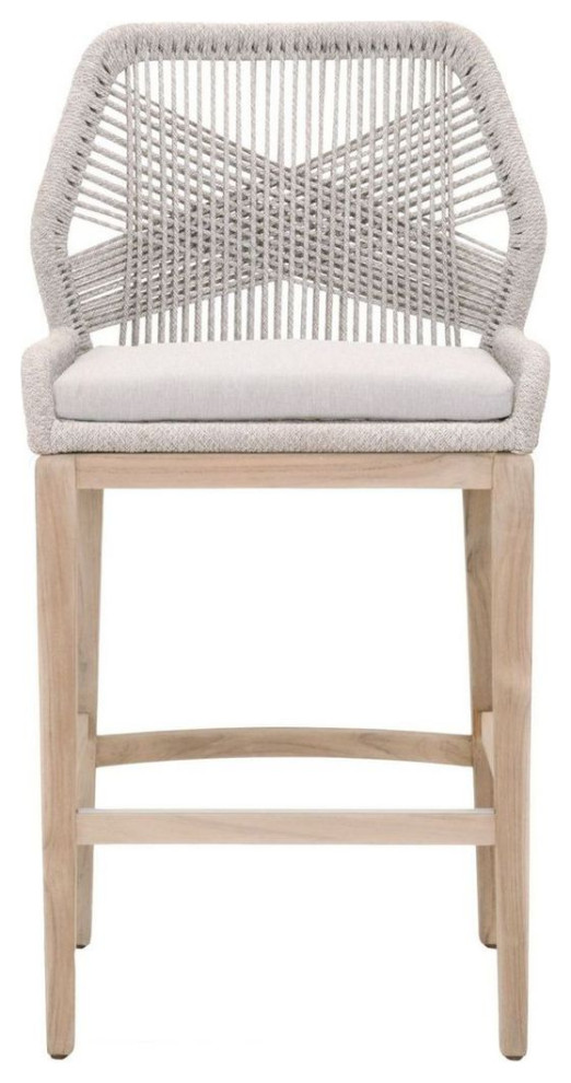 Essentials For Living Woven Loom Outdoor Barstool Taupe/White Beach