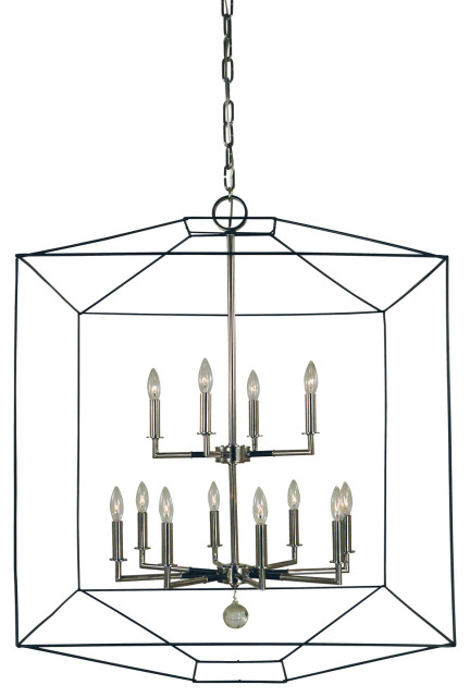 Isabella 12-Light Foyer Chandelier, Polished Nickel With Matte Black Accents