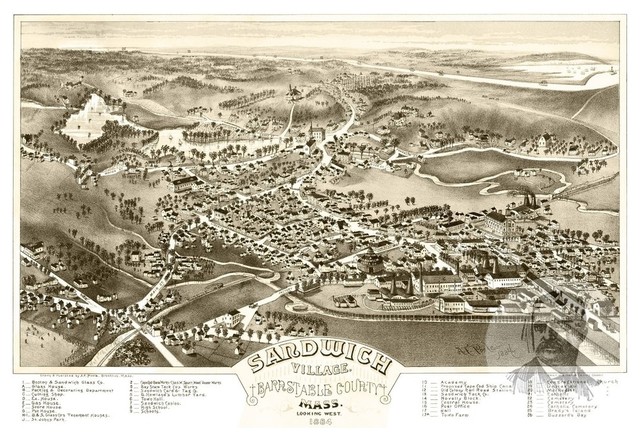 Old Map of Sandwich Village Massachusetts 1884, Vintage Map Art Print ...